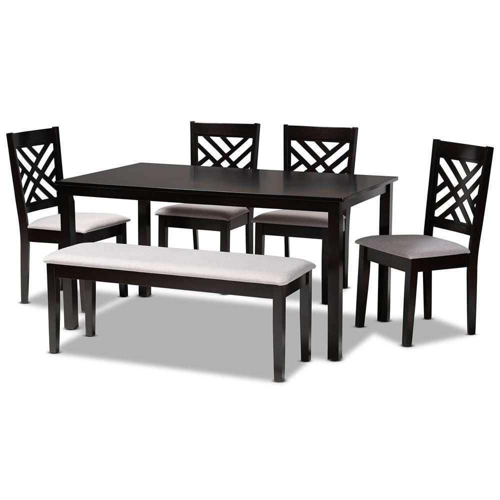 Gustavo Modern and Contemporary Grey Fabric Upholstered and Dark Brown Finished Wood 6-Piece Dining Set FredCo