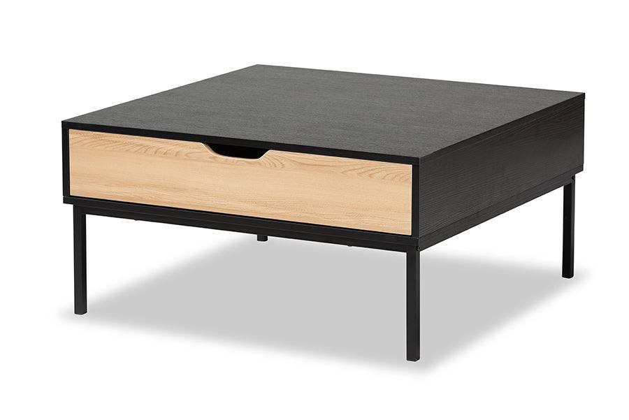 Haben Modern and Contemporary Two-Tone Oak Brown and Black Finished Wood Coffee Table FredCo