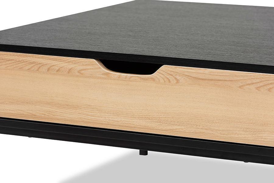 Haben Modern and Contemporary Two-Tone Oak Brown and Black Finished Wood Coffee Table FredCo