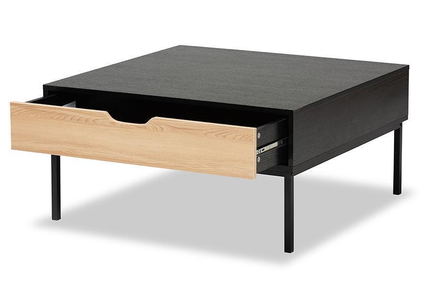 Haben Modern and Contemporary Two-Tone Oak Brown and Black Finished Wood Coffee Table FredCo