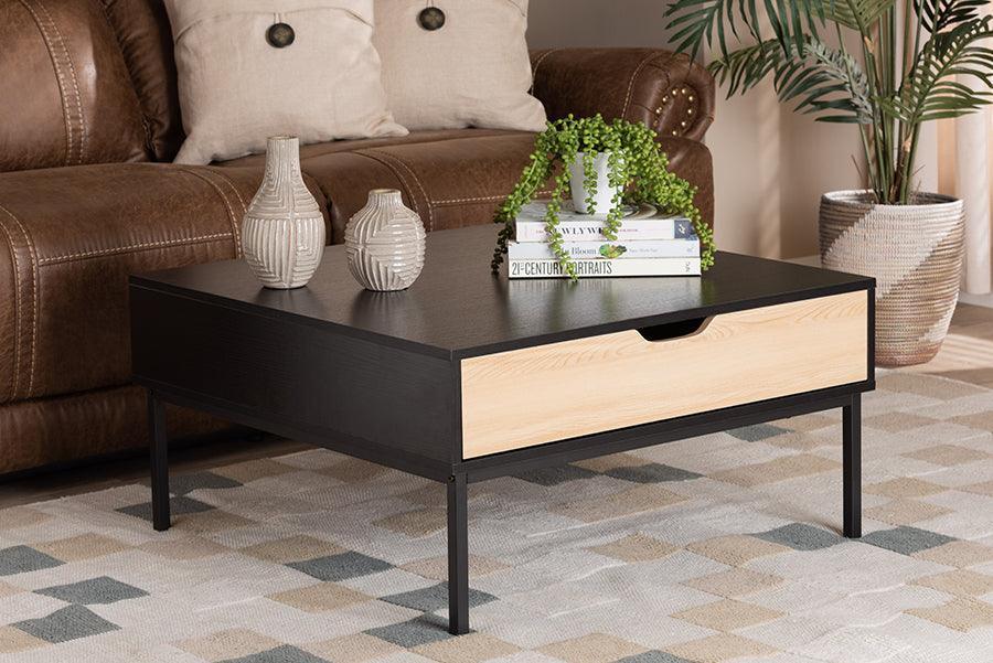 Haben Modern and Contemporary Two-Tone Oak Brown and Black Finished Wood Coffee Table FredCo