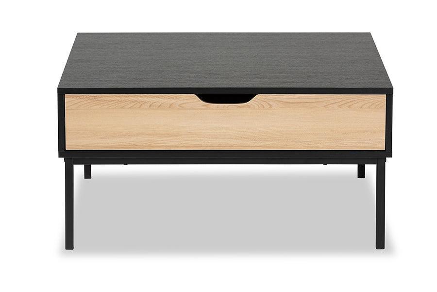 Haben Modern and Contemporary Two-Tone Oak Brown and Black Finished Wood Coffee Table FredCo