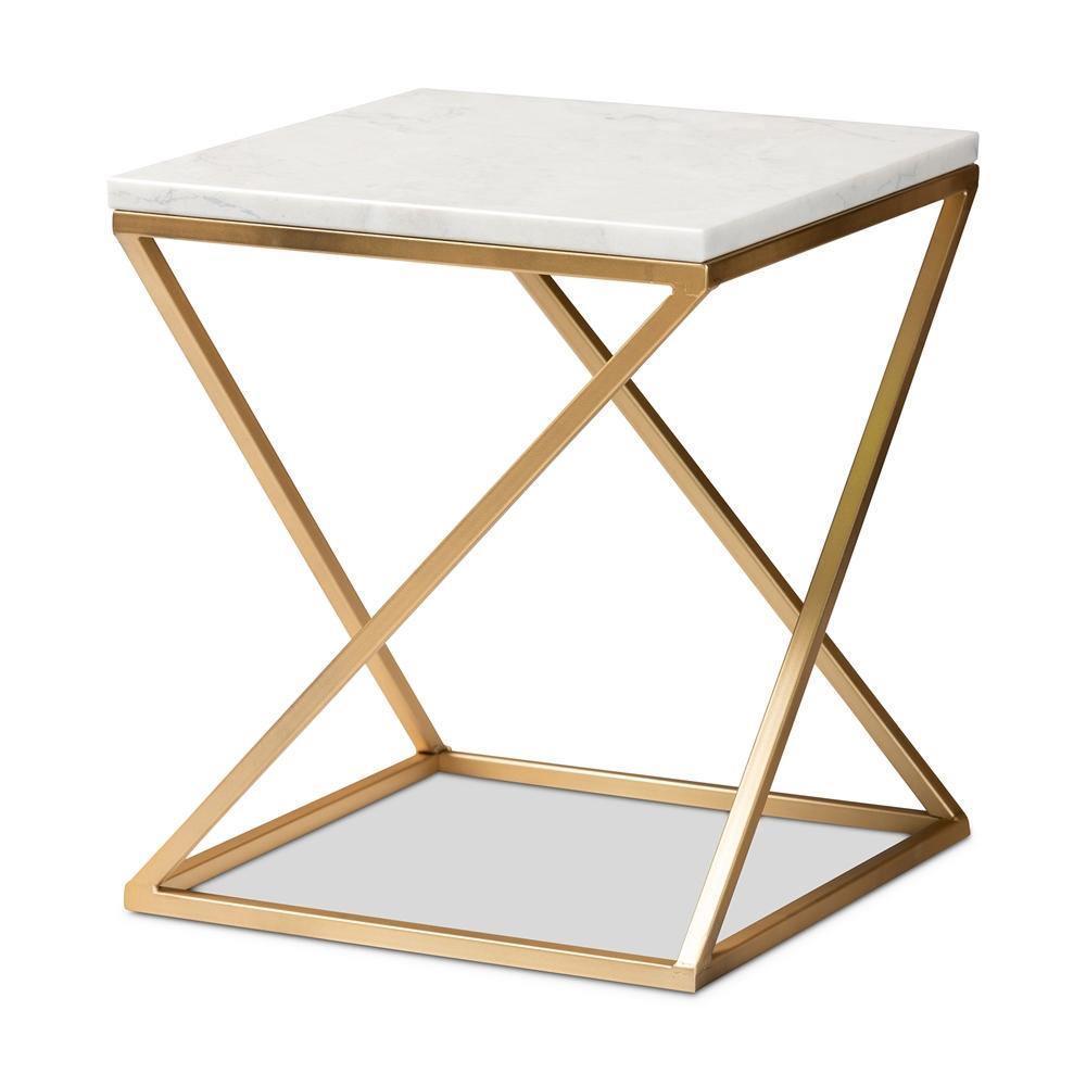 Hadley Modern and Contemporary Gold Finished Metal End Table with Marble Tabletop FredCo