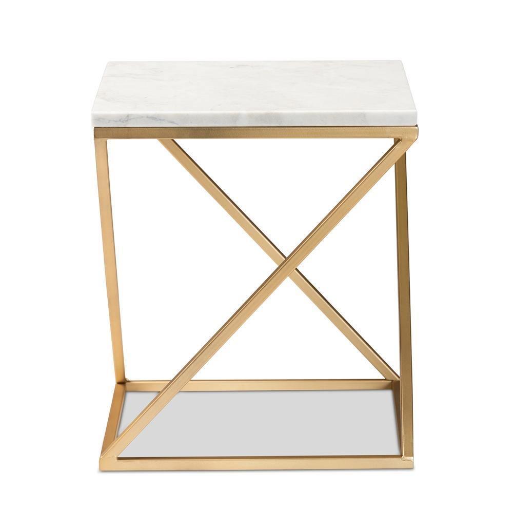 Hadley Modern and Contemporary Gold Finished Metal End Table with Marble Tabletop FredCo