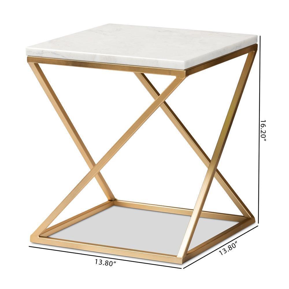 Hadley Modern and Contemporary Gold Finished Metal End Table with Marble Tabletop FredCo