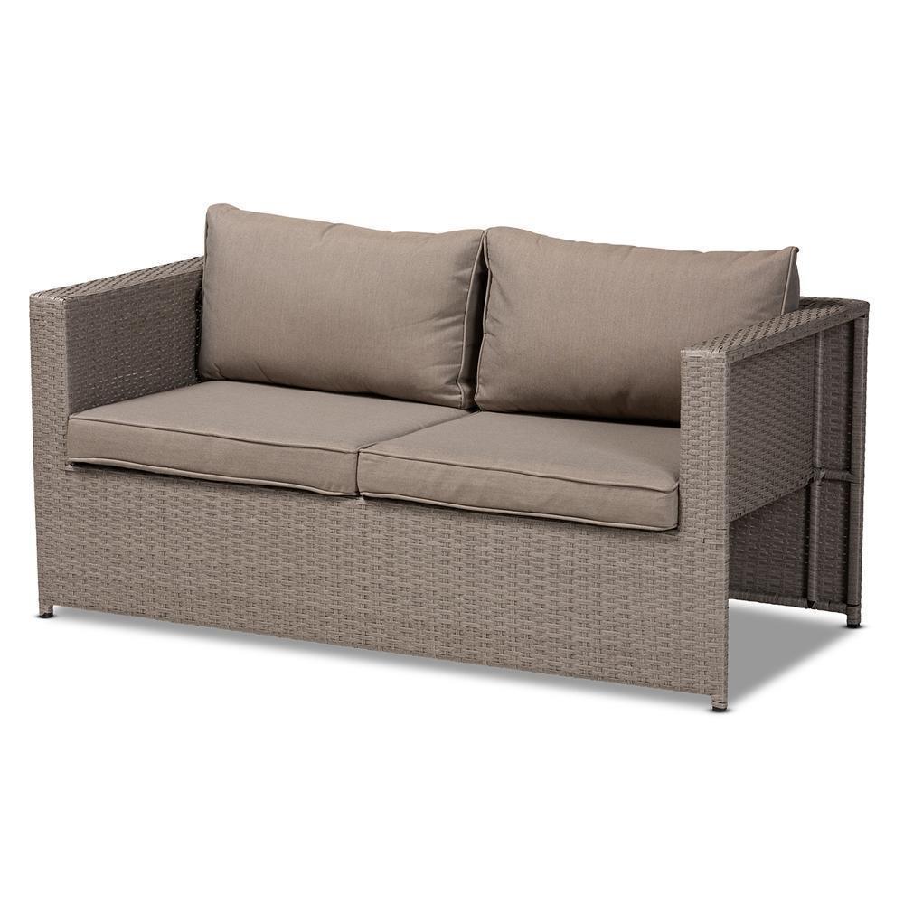 Haina Modern and Contemporary Grey Fabric Upholstered and Grey Finished Synthetic Rattan 6-Piece Patio Set FredCo
