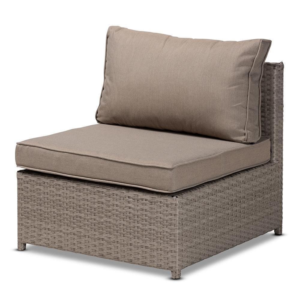 Haina Modern and Contemporary Grey Fabric Upholstered and Grey Finished Synthetic Rattan 6-Piece Patio Set FredCo