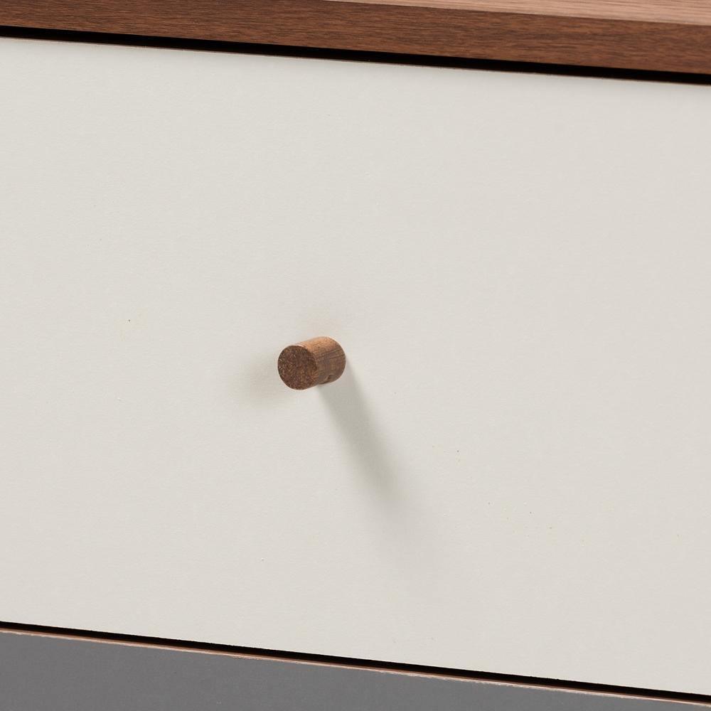 Halden Mid-Century Modern Multicolor Walnut Brown and Grey Gradient Finished Wood 3-Drawer Chest FredCo