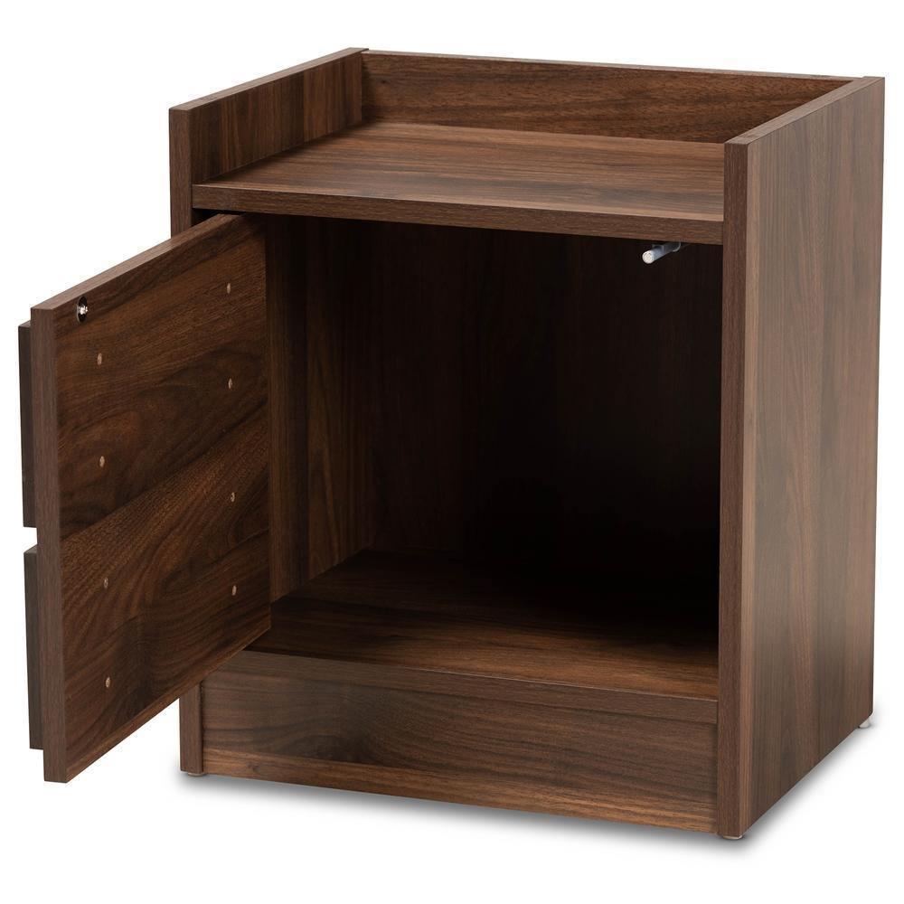 Hale Modern and Contemporary Walnut Brown Finished Wood 1-Door Nightstand FredCo