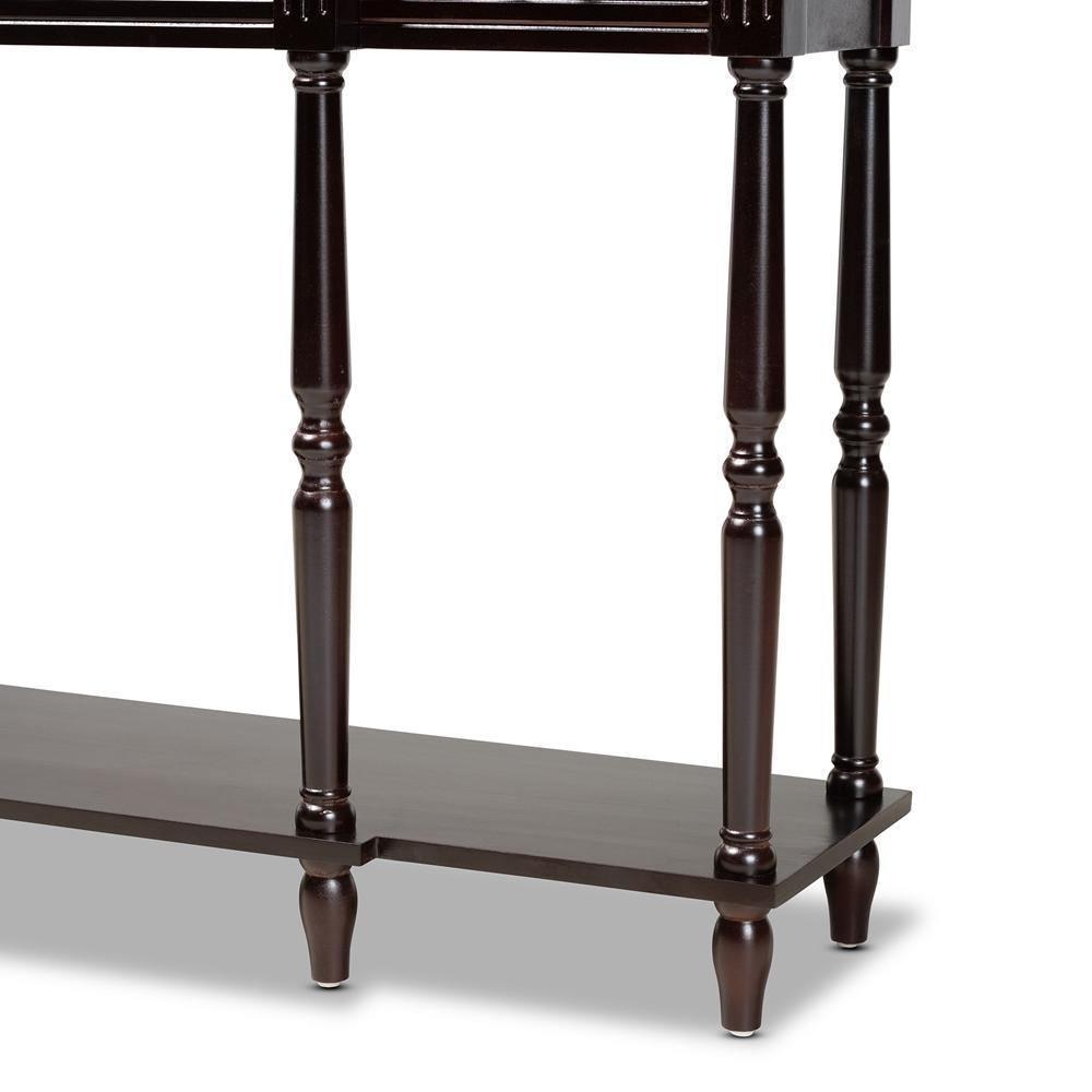 Hallan Classic and Traditional French Provincial Dark Brown Finished Wood 3-Drawer Console Table FredCo