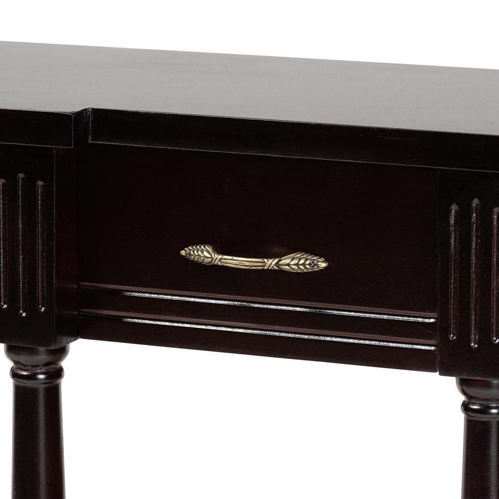 Hallan Classic and Traditional French Provincial Dark Brown Finished Wood 3-Drawer Console Table FredCo