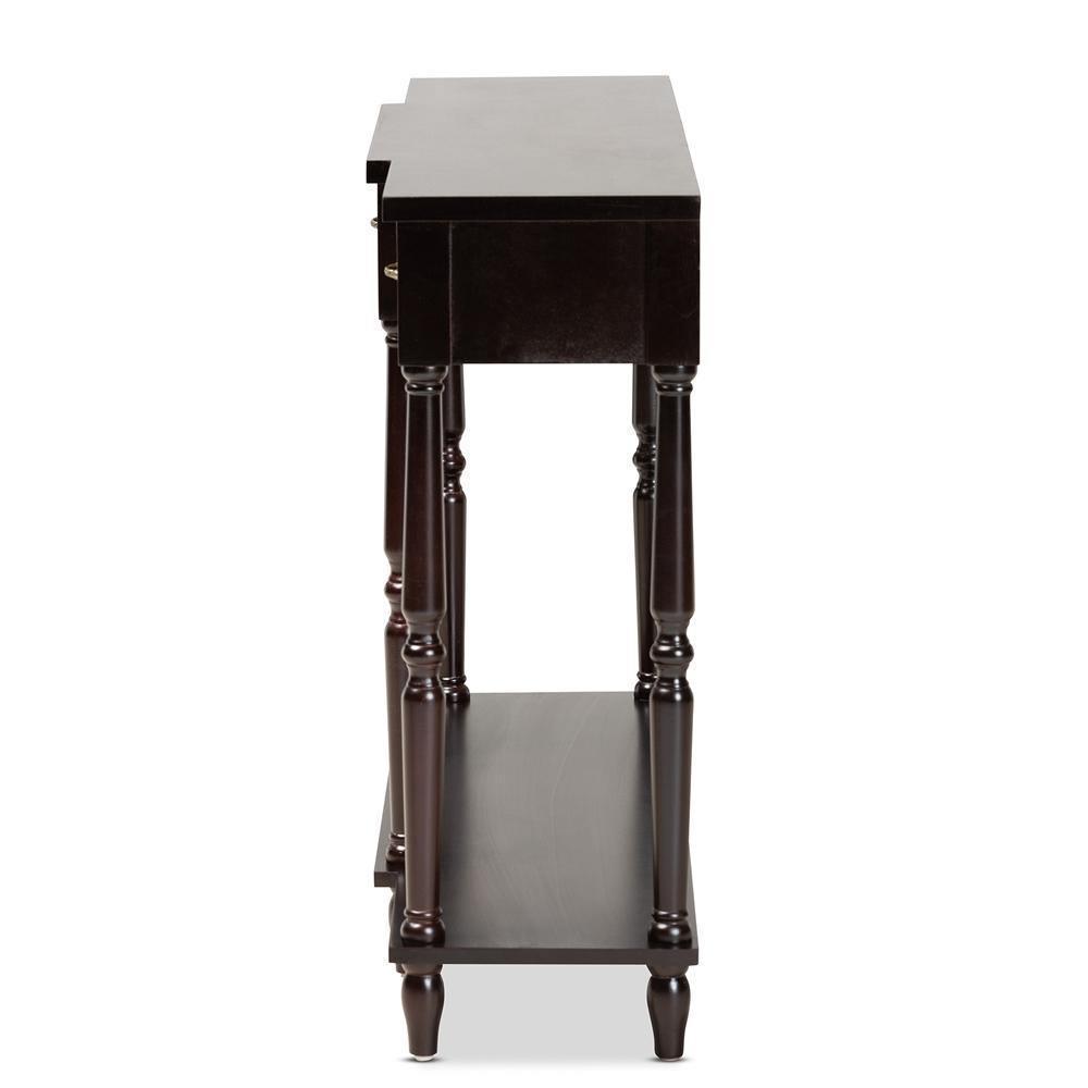 Hallan Classic and Traditional French Provincial Dark Brown Finished Wood 3-Drawer Console Table FredCo