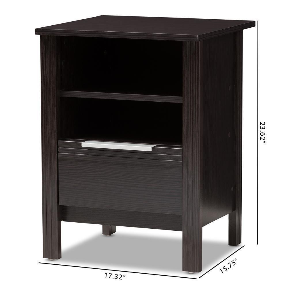 Hamish Modern and Contemporary Wenge Brown Finished 1-Drawer Nightstand FredCo