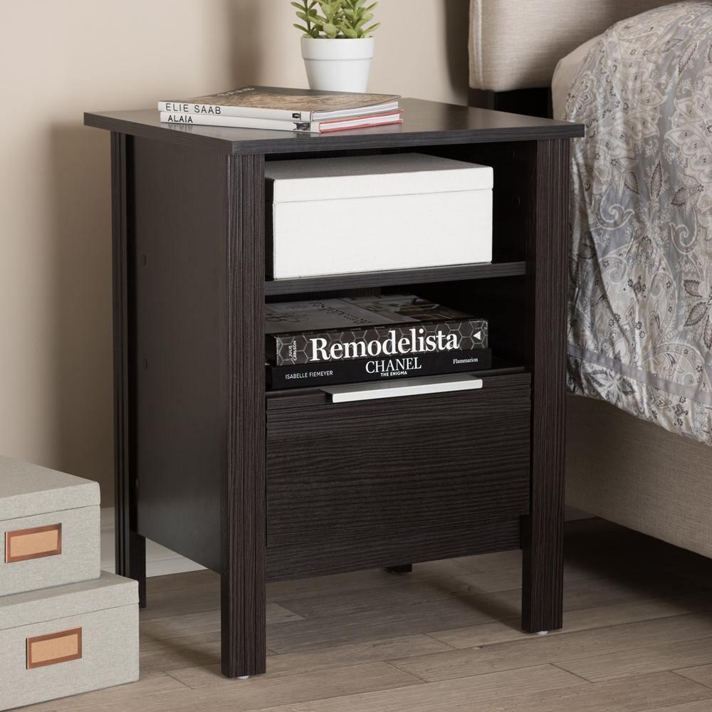 Hamish Modern and Contemporary Wenge Brown Finished 1-Drawer Nightstand FredCo