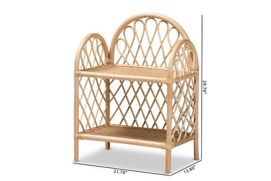 Hammond Modern Bohemian Natural Brown Rattan 2-Tier Display Shelf FredCo