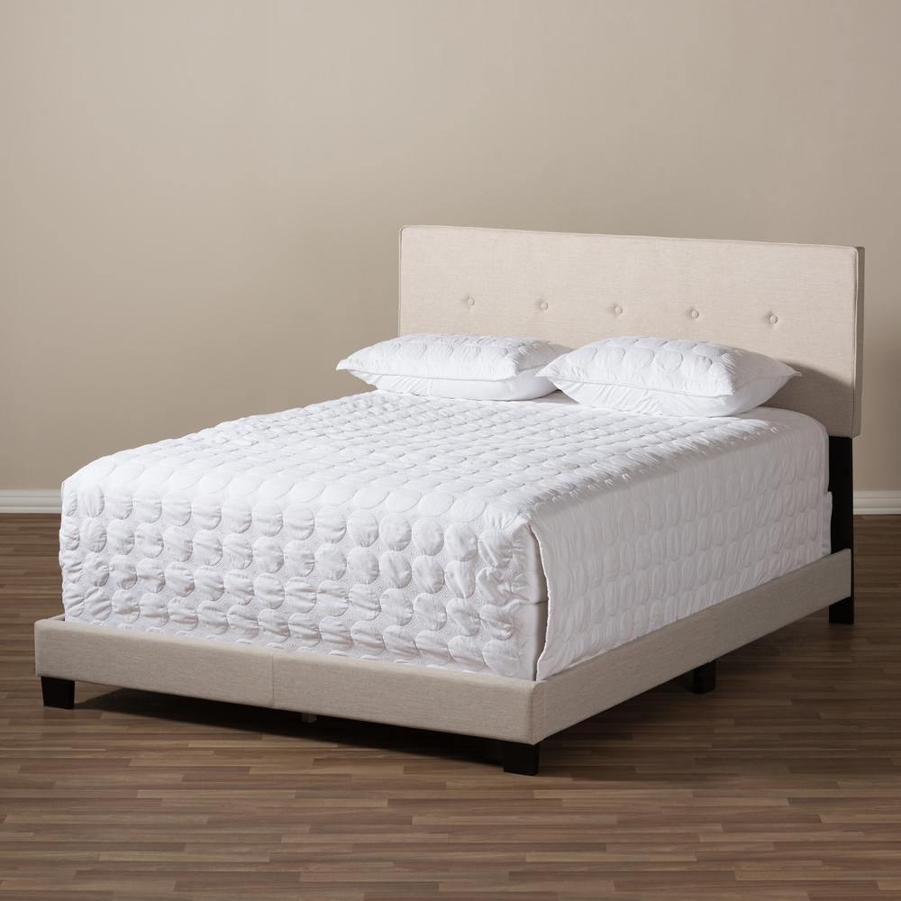 Hampton Modern and Contemporary Light Beige Fabric Upholstered Queen Size Bed FredCo