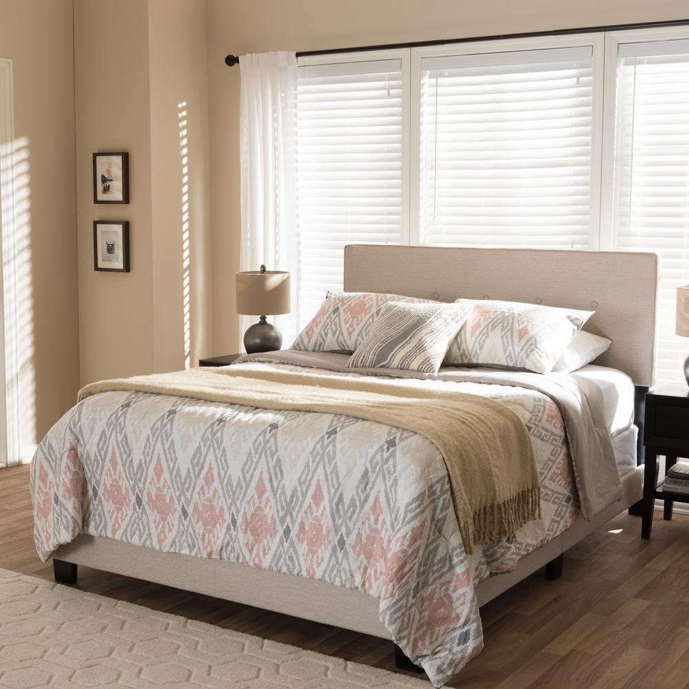 Hampton Modern and Contemporary Light Beige Fabric Upholstered Queen Size Bed FredCo