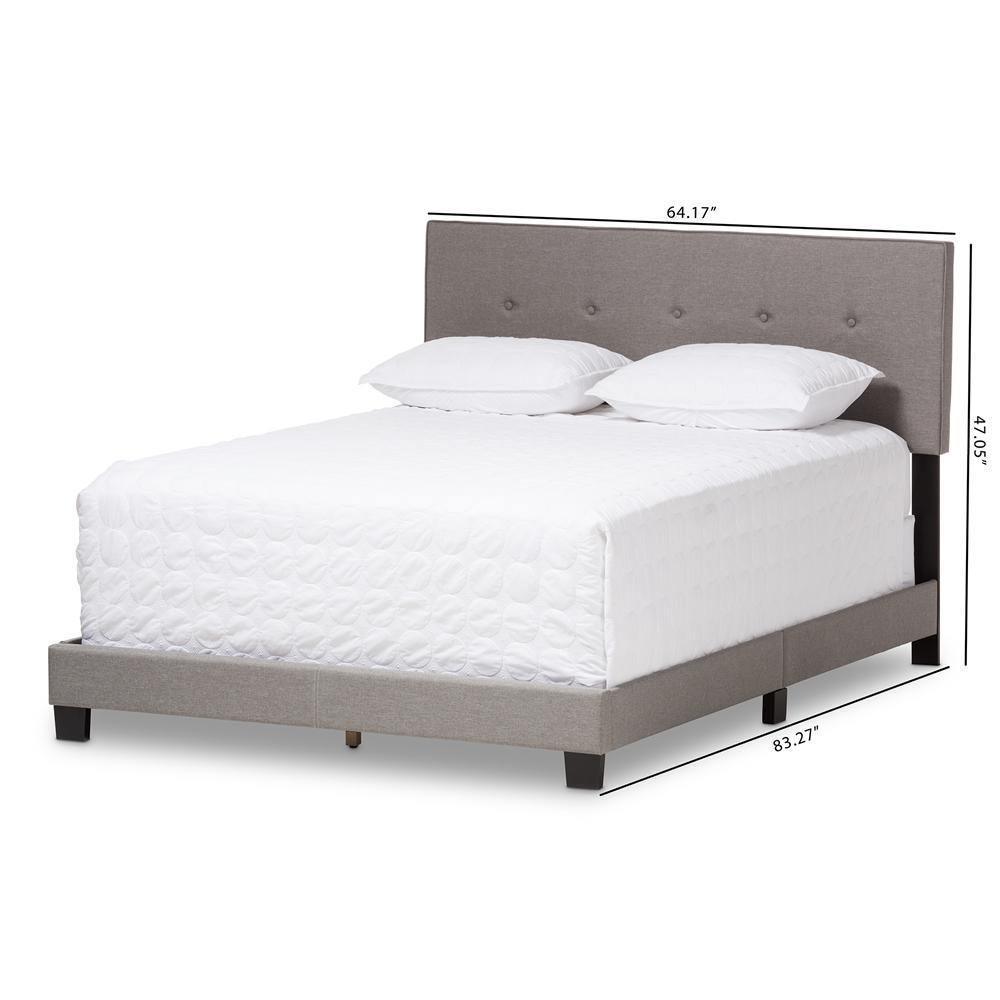 Hampton Modern and Contemporary Light Grey Fabric Upholstered Queen Size Bed FredCo