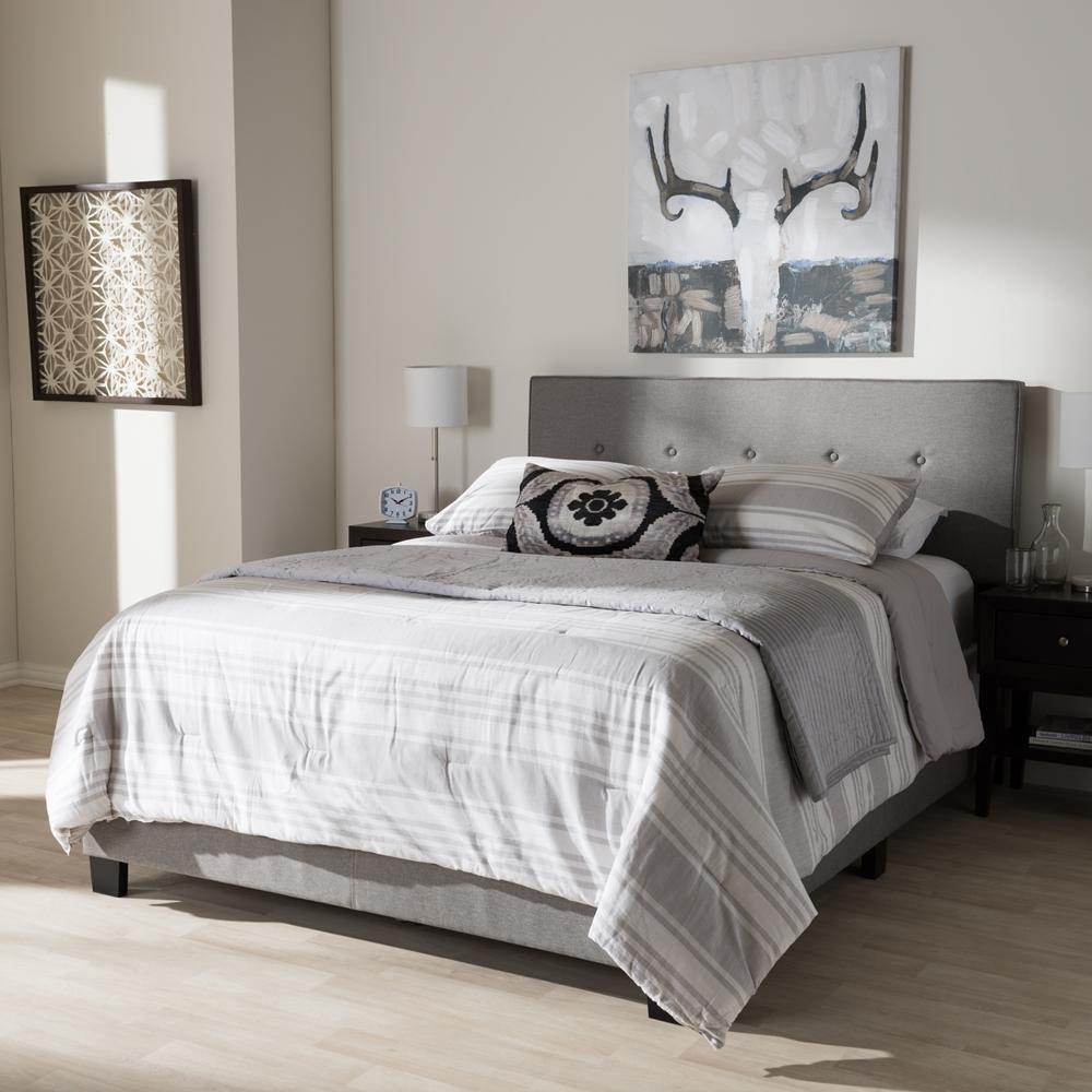 Hampton Modern and Contemporary Light Grey Fabric Upholstered Queen Size Bed FredCo