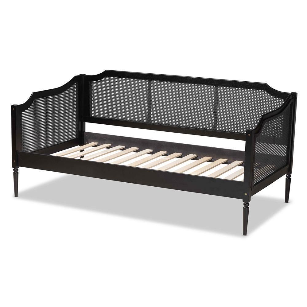 Hancock Mid-Century Modern Charcoal Finished Wood and Synthetic Rattan Twin Size Daybed FredCo