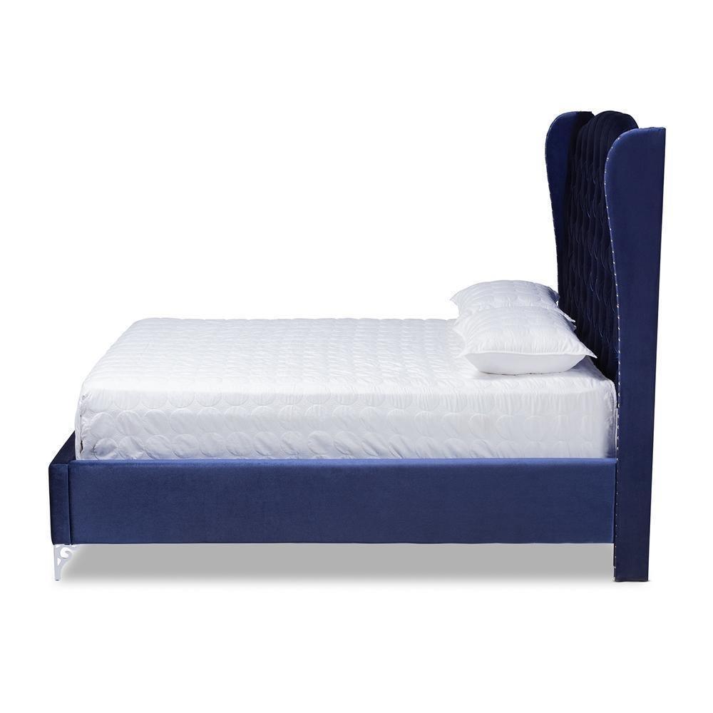 Hanne Glam and Luxe Purple Blue Velvet Fabric Upholstered Queen Size Wingback Bed FredCo