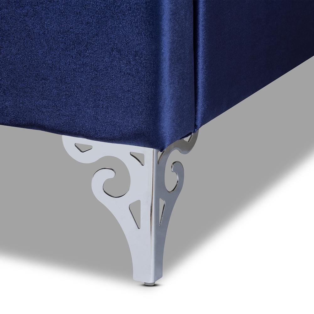 Hanne Glam and Luxe Purple Blue Velvet Fabric Upholstered Queen Size Wingback Bed FredCo