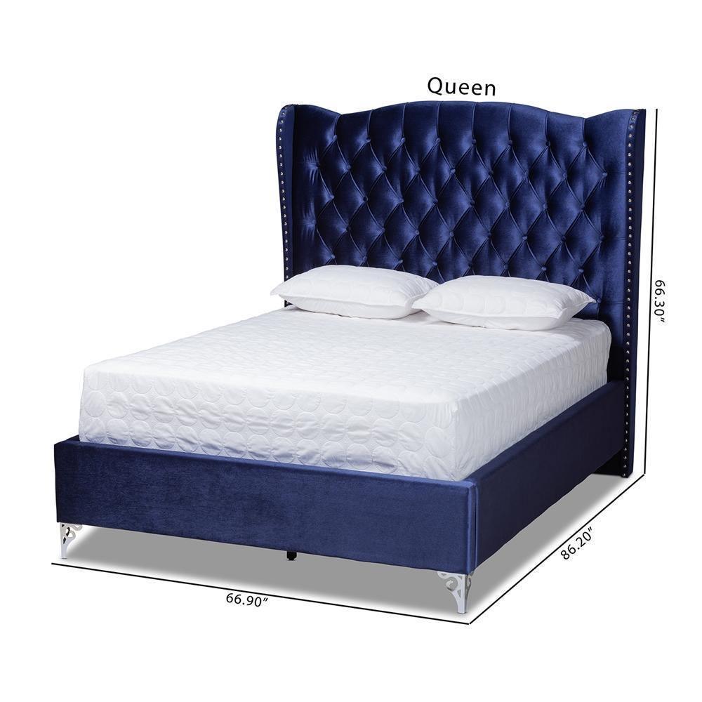 Hanne Glam and Luxe Purple Blue Velvet Fabric Upholstered Queen Size Wingback Bed FredCo