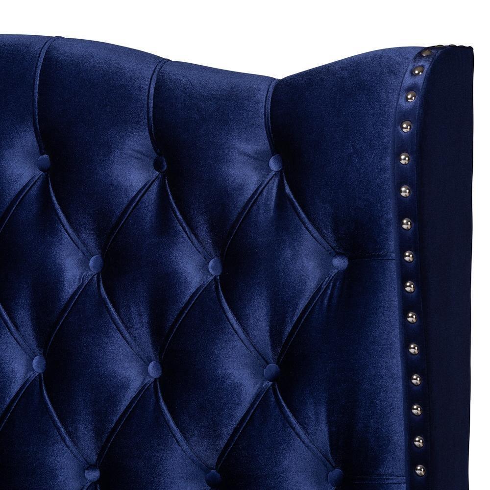 Hanne Glam and Luxe Purple Blue Velvet Fabric Upholstered Queen Size Wingback Bed FredCo