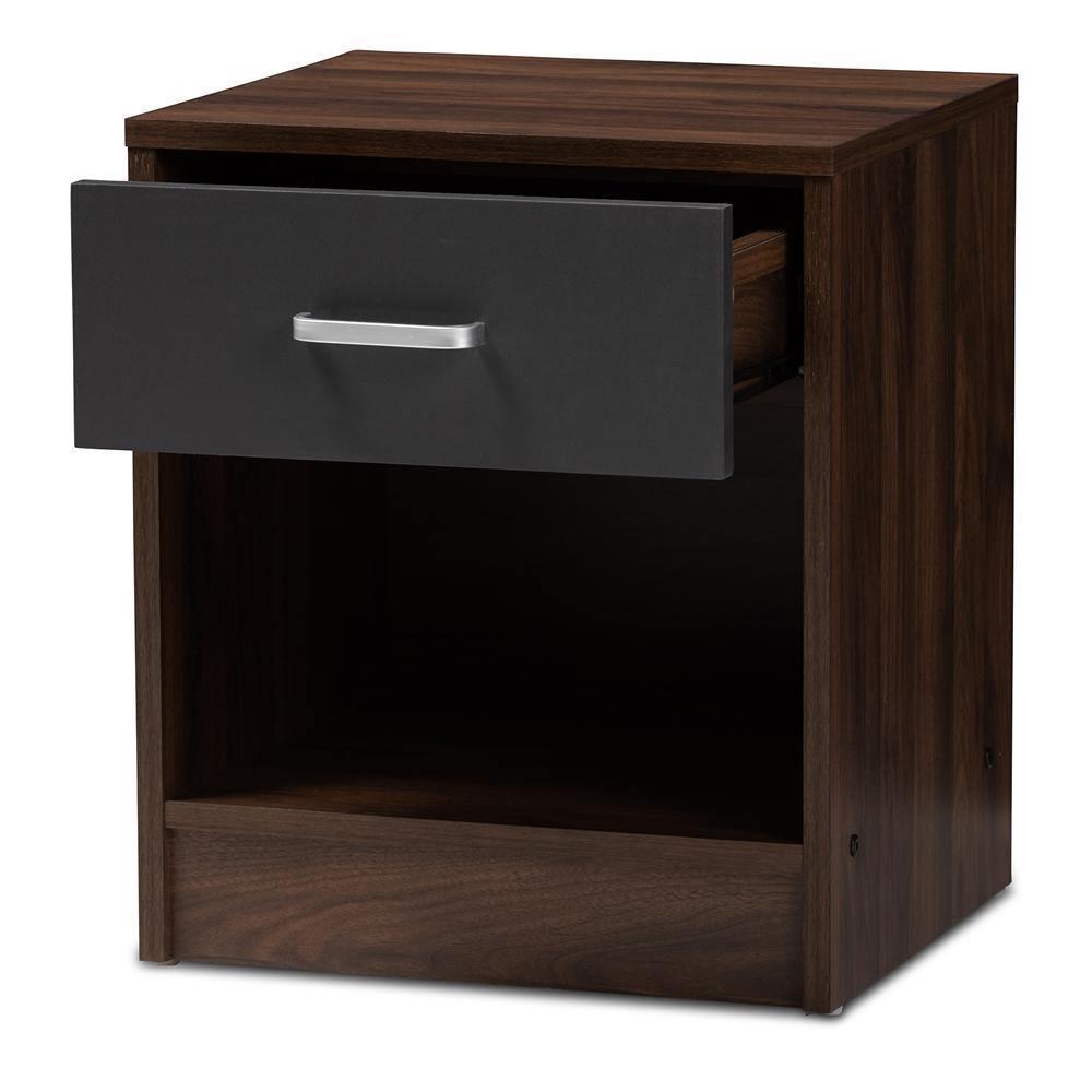 Hansel Modern and Contemporary 1-Drawer Dark Brown and Dark Grey Finished Nightstand FredCo