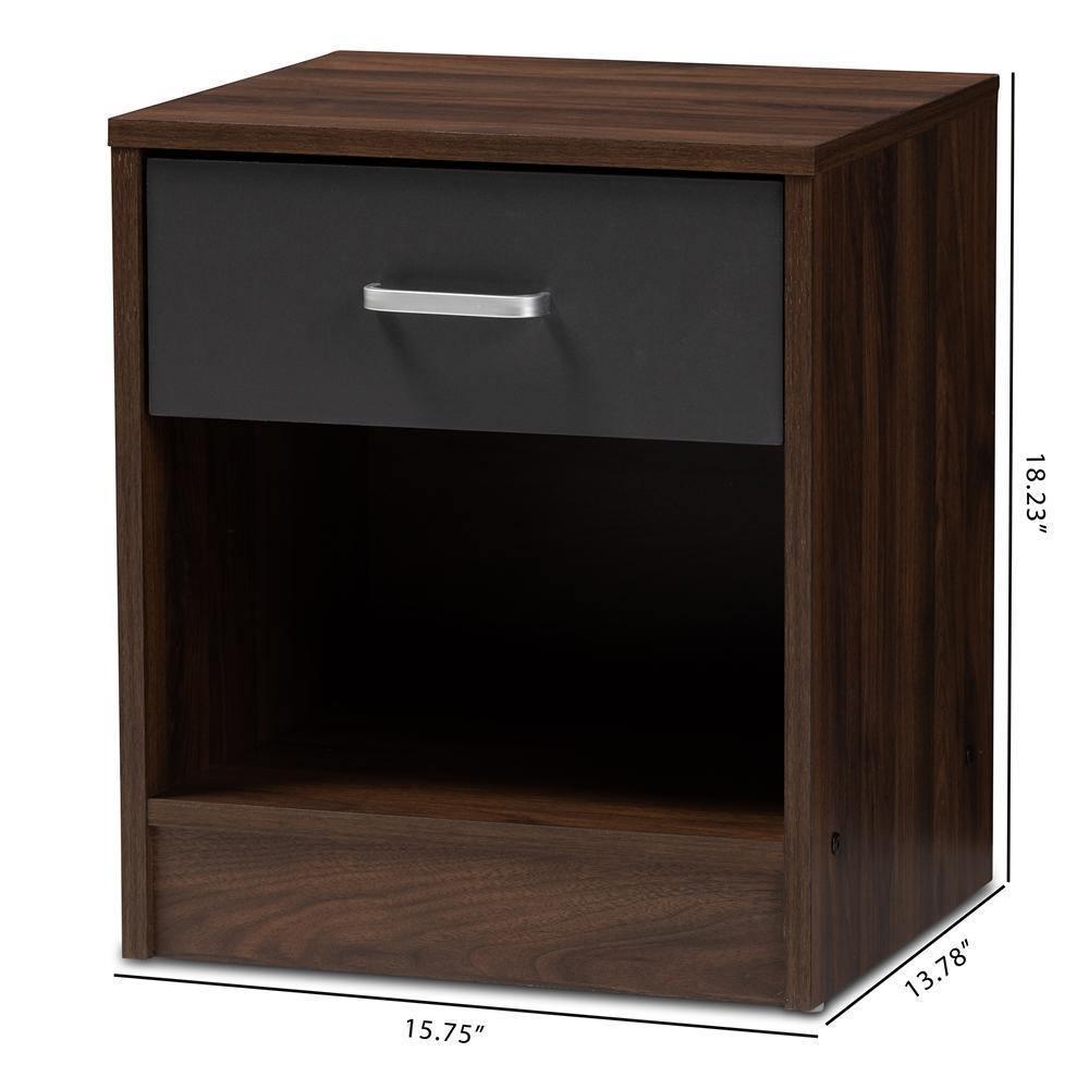 Hansel Modern and Contemporary 1-Drawer Dark Brown and Dark Grey Finished Nightstand FredCo
