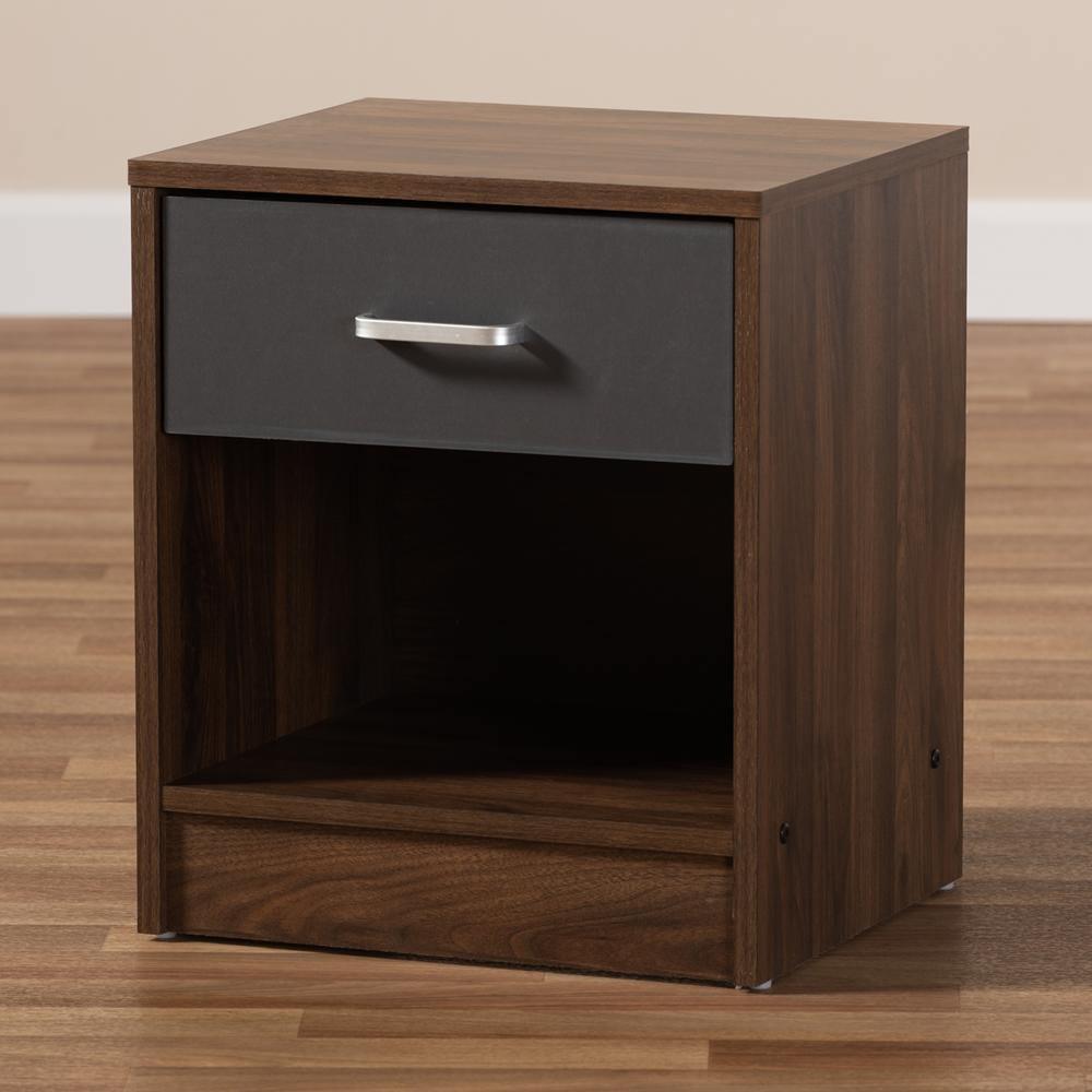 Hansel Modern and Contemporary 1-Drawer Dark Brown and Dark Grey Finished Nightstand FredCo