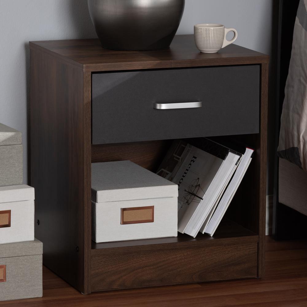 Hansel Modern and Contemporary 1-Drawer Dark Brown and Dark Grey Finished Nightstand FredCo