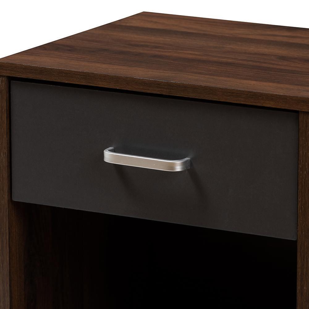 Hansel Modern and Contemporary 1-Drawer Dark Brown and Dark Grey Finished Nightstand FredCo