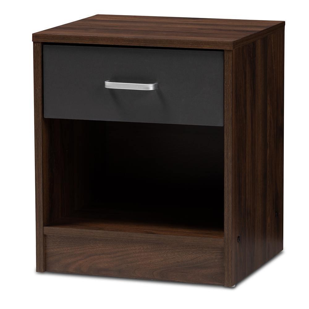 Hansel Modern and Contemporary 1-Drawer Dark Brown and Dark Grey Finished Nightstand FredCo