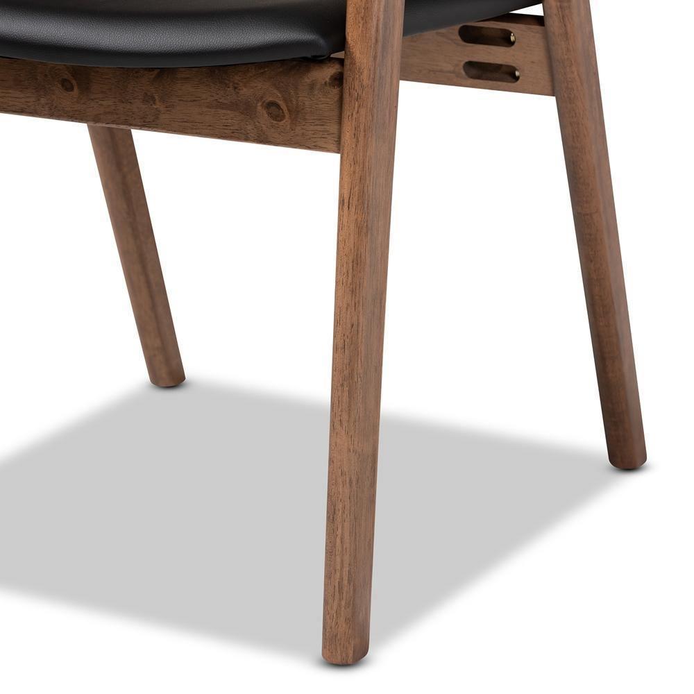 Harland Mid-Century Modern Black Faux Leather Upholstered and Walnut Brown Finished Wood 2-Piece Dining Chair Set FredCo