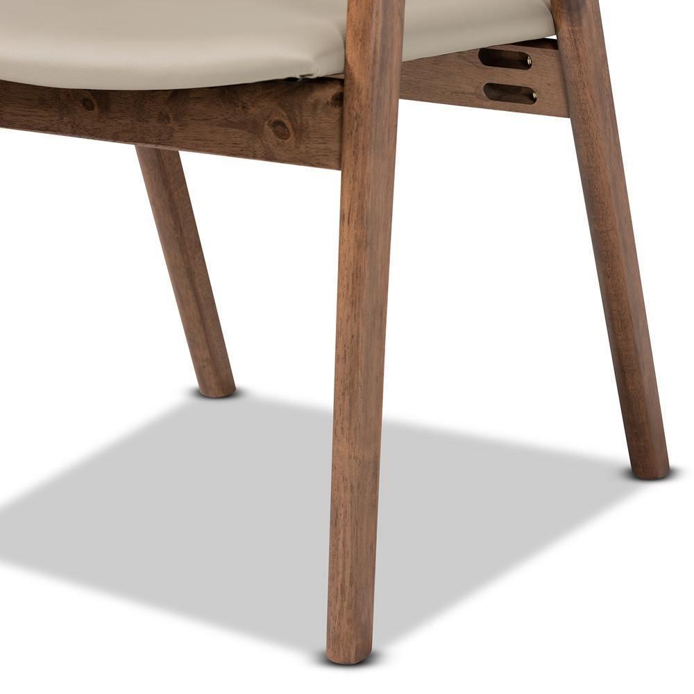 Harland Mid-Century Modern Grey Faux Leather Upholstered and Walnut Brown Finished Wood 2-Piece Dining Chair Set FredCo