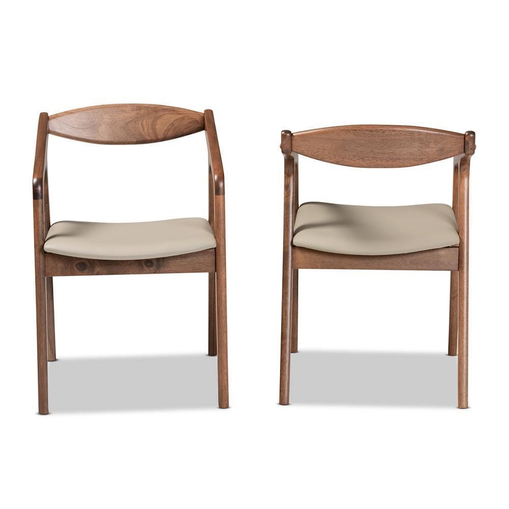 Harland Mid-Century Modern Grey Faux Leather Upholstered and Walnut Brown Finished Wood 2-Piece Dining Chair Set FredCo