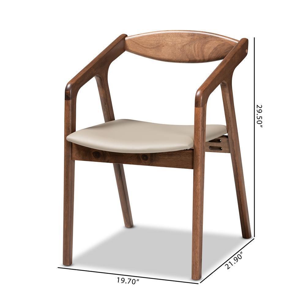 Harland Mid-Century Modern Grey Faux Leather Upholstered and Walnut Brown Finished Wood 2-Piece Dining Chair Set FredCo