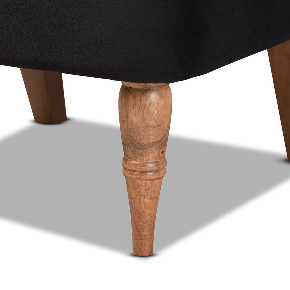 Harmon Modern and Contemporary Transitional Black Velvet Fabric Upholstered and Walnut Brown Finished Wood Accent Chair FredCo