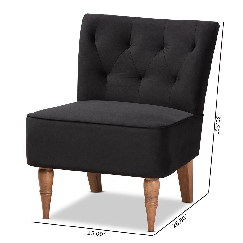 Harmon Modern and Contemporary Transitional Black Velvet Fabric Upholstered and Walnut Brown Finished Wood Accent Chair FredCo