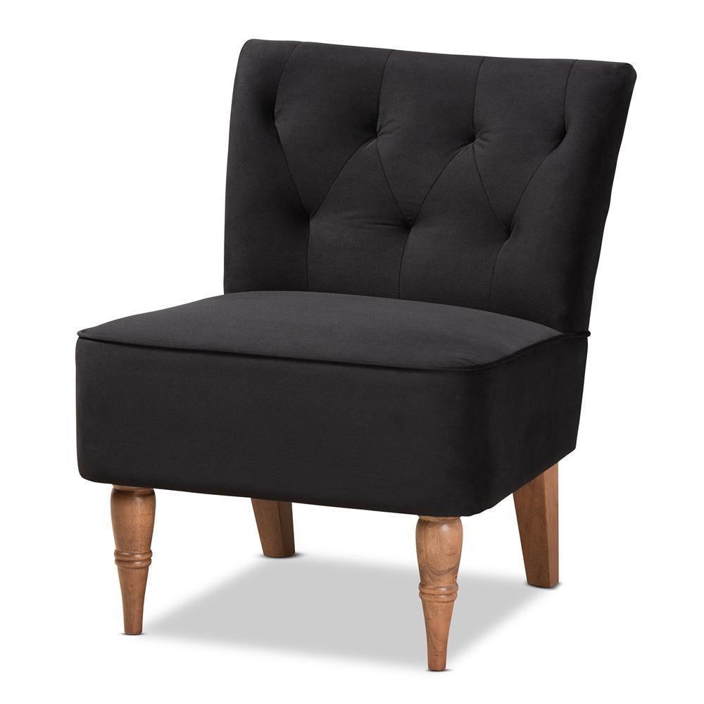 Harmon Modern and Contemporary Transitional Black Velvet Fabric Upholstered and Walnut Brown Finished Wood Accent Chair FredCo