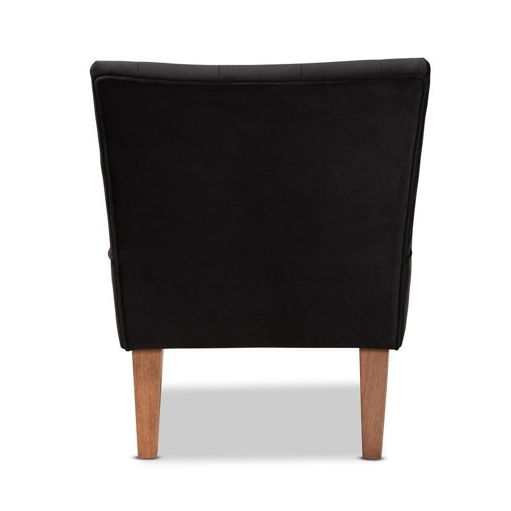 Harmon Modern and Contemporary Transitional Black Velvet Fabric Upholstered and Walnut Brown Finished Wood Accent Chair FredCo
