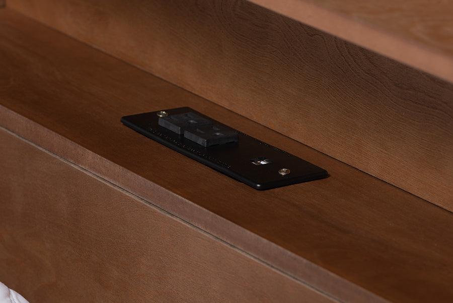 Harper Mid-Century Modern Transitional Walnut Brown Finished Wood Full Size Platform Bed with Charging Station FredCo