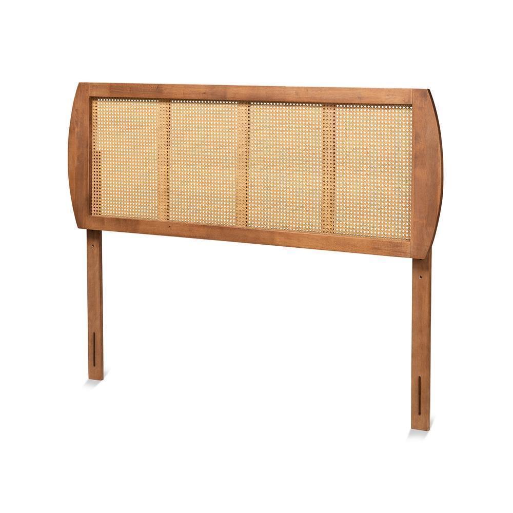 Harris Mid-Century Modern Ash Walnut Finished Wood and Synthetic Rattan King Size Headboard FredCo