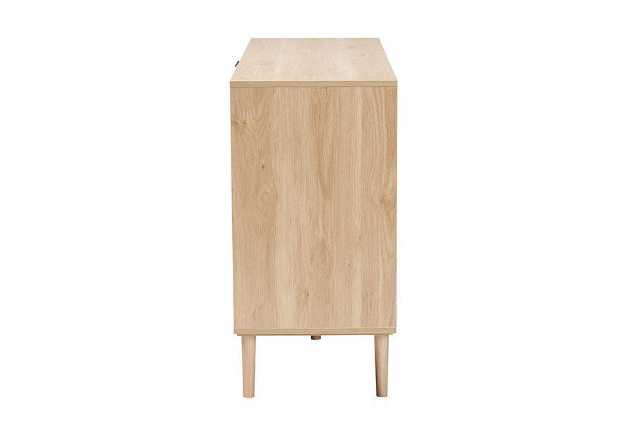Harrison Mid-Century Modern Natural Brown Finished Wood and Natural Rattan 3-Drawer Sideboard FredCo