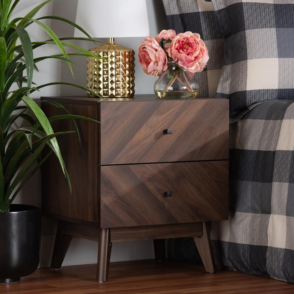 Hartman Mid-Century Modern Walnut Brown Finished Wood 2-Drawer Nightstand FredCo