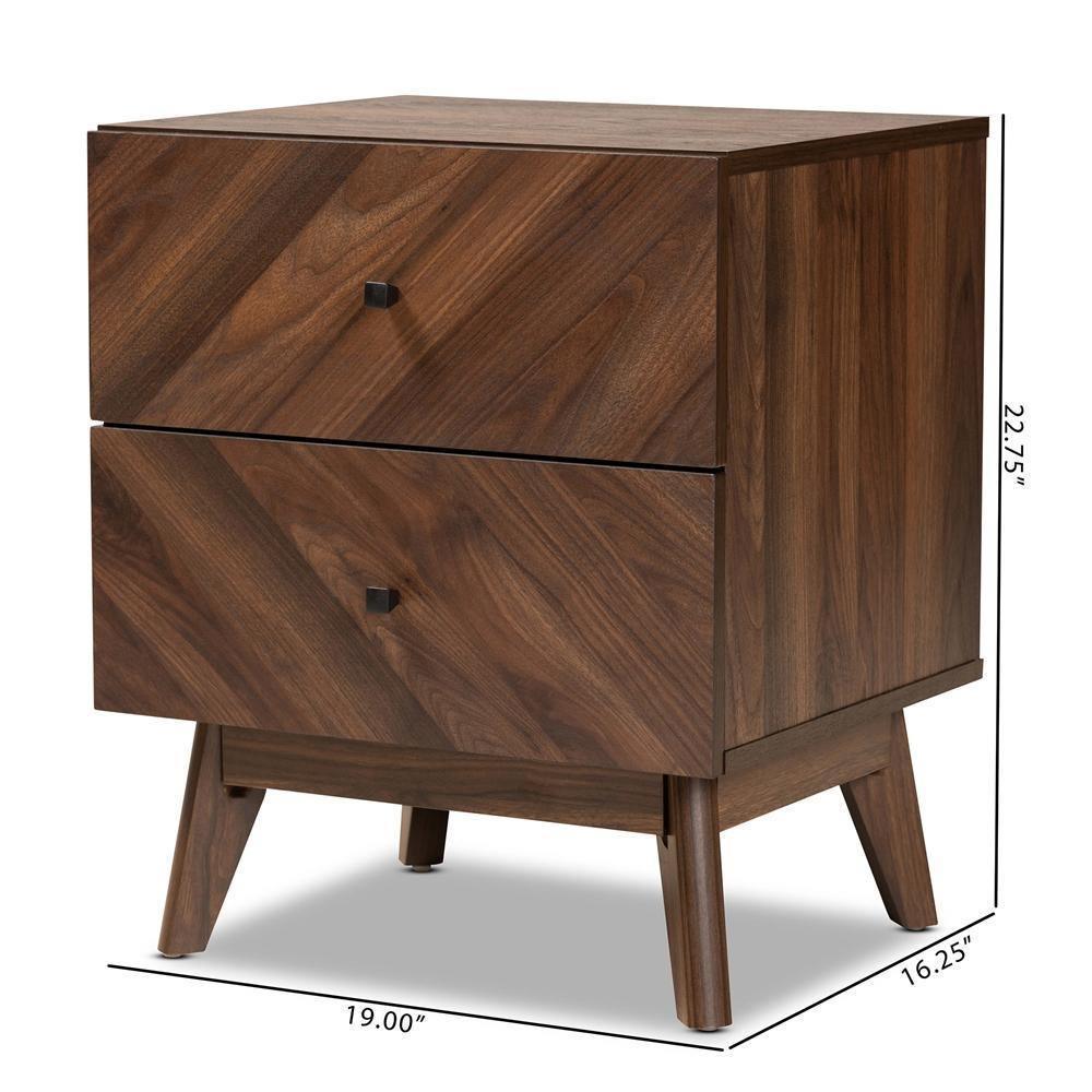 Hartman Mid-Century Modern Walnut Brown Finished Wood 2-Drawer Nightstand FredCo