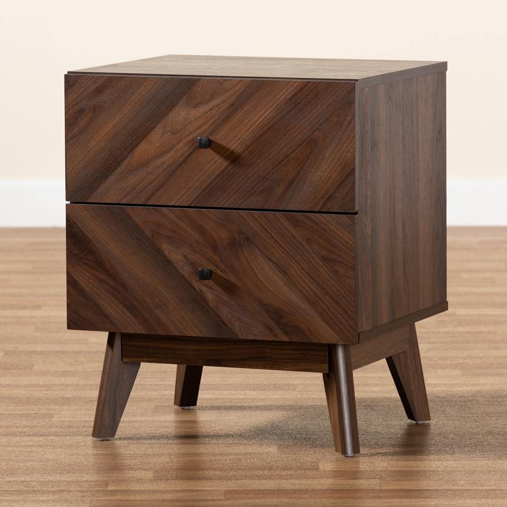 Hartman Mid-Century Modern Walnut Brown Finished Wood 2-Drawer Nightstand FredCo