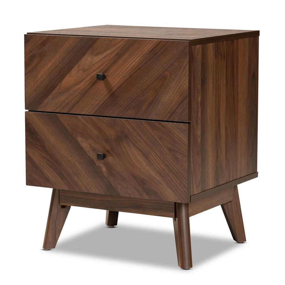 Hartman Mid-Century Modern Walnut Brown Finished Wood 2-Drawer Nightstand FredCo