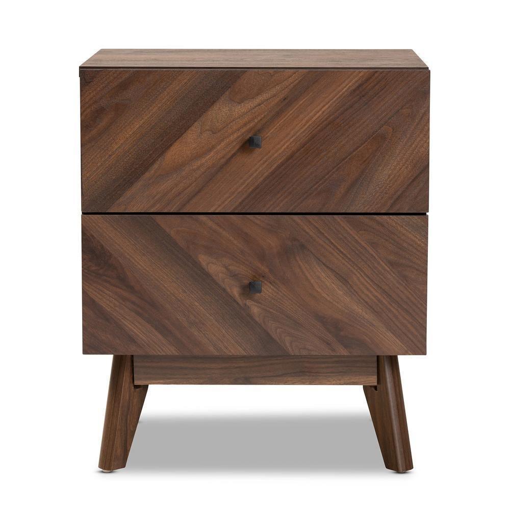 Hartman Mid-Century Modern Walnut Brown Finished Wood 2-Drawer Nightstand FredCo